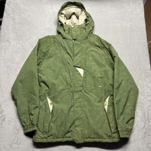 SEPIA Ski Snowboard Jacket Mens XL Green All Over Earth Nature Print Hooded Y2K
